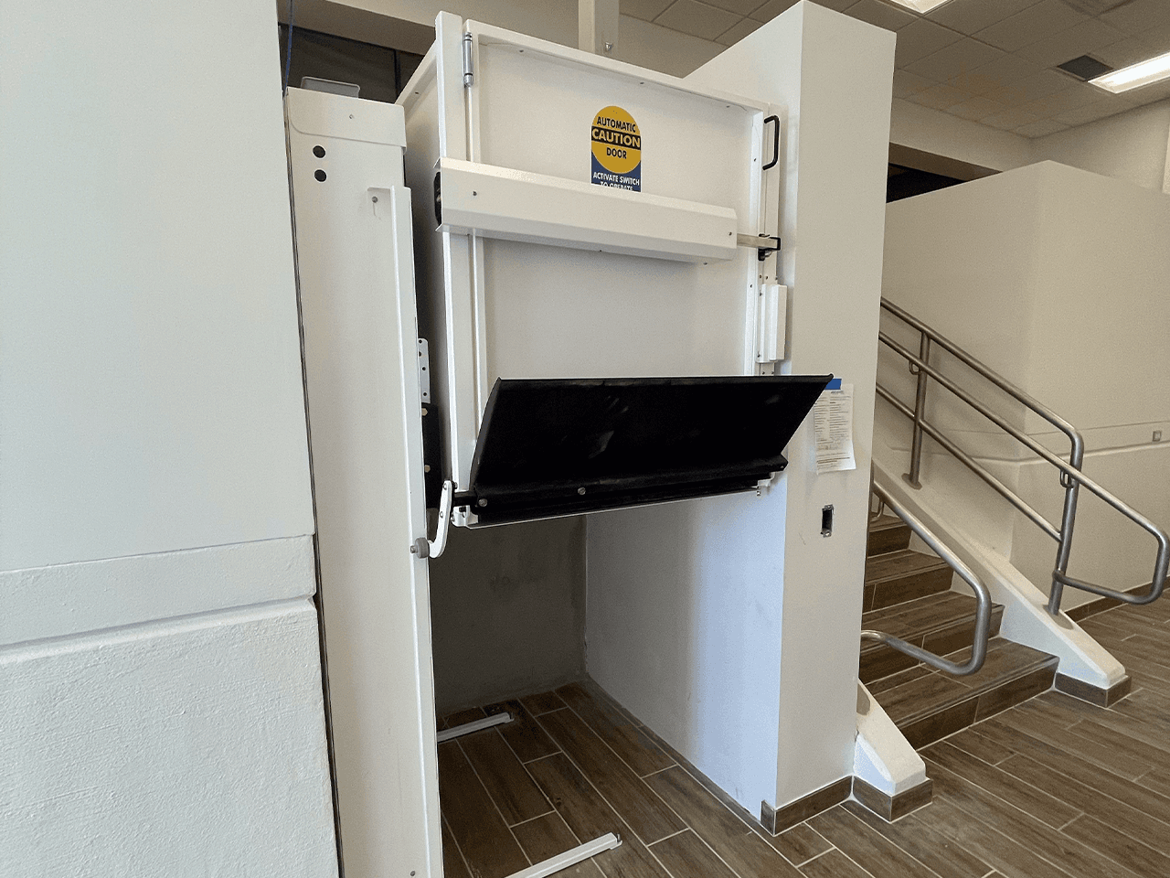 white vpl in office space with flip up ramp