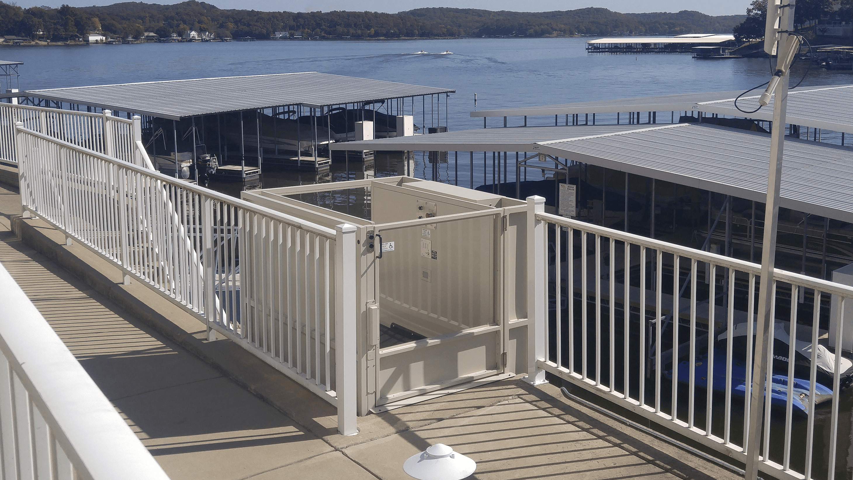 enclosed lift outdoor at lake marina