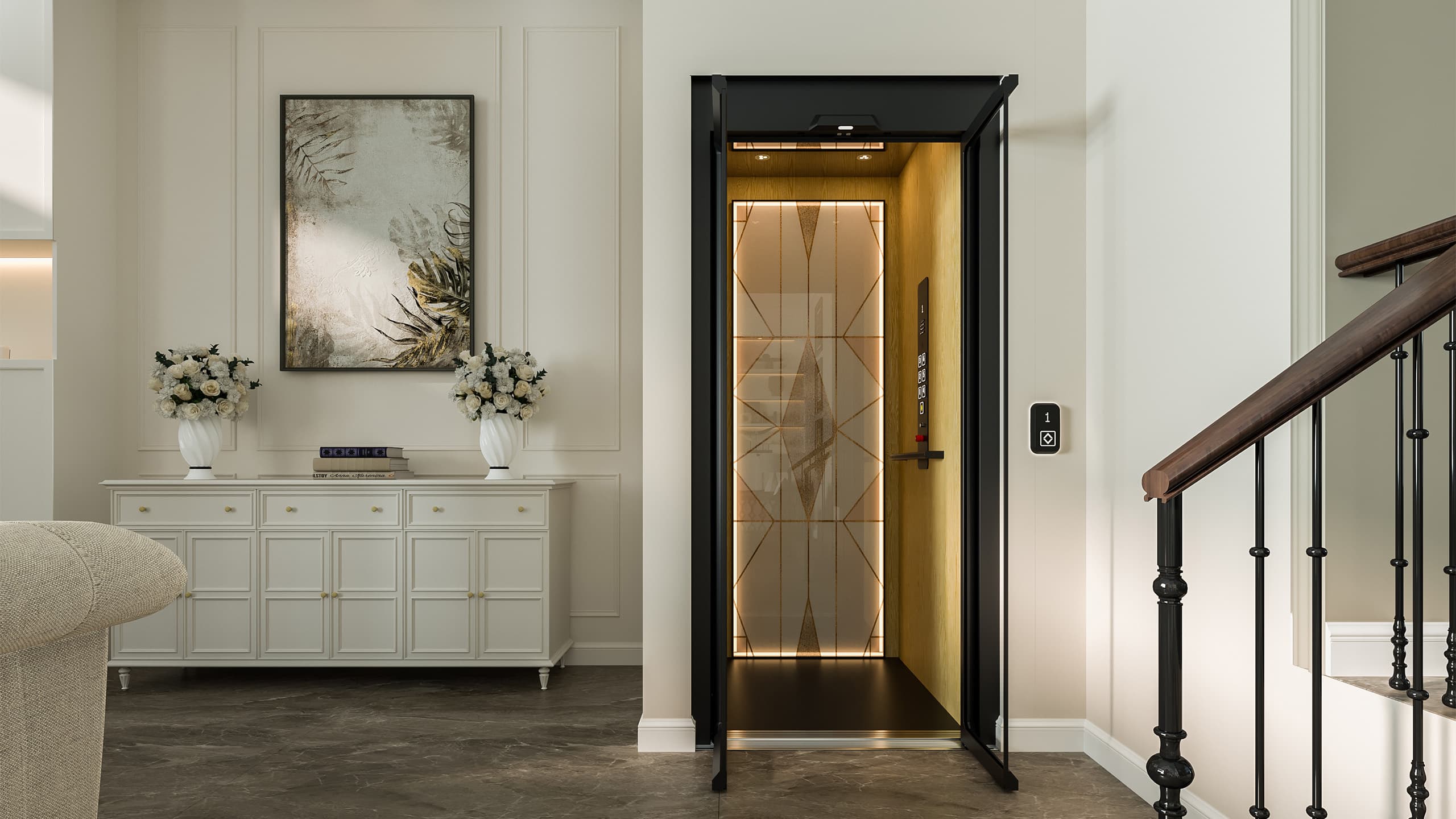 modern residential elevator interior with premium finishes