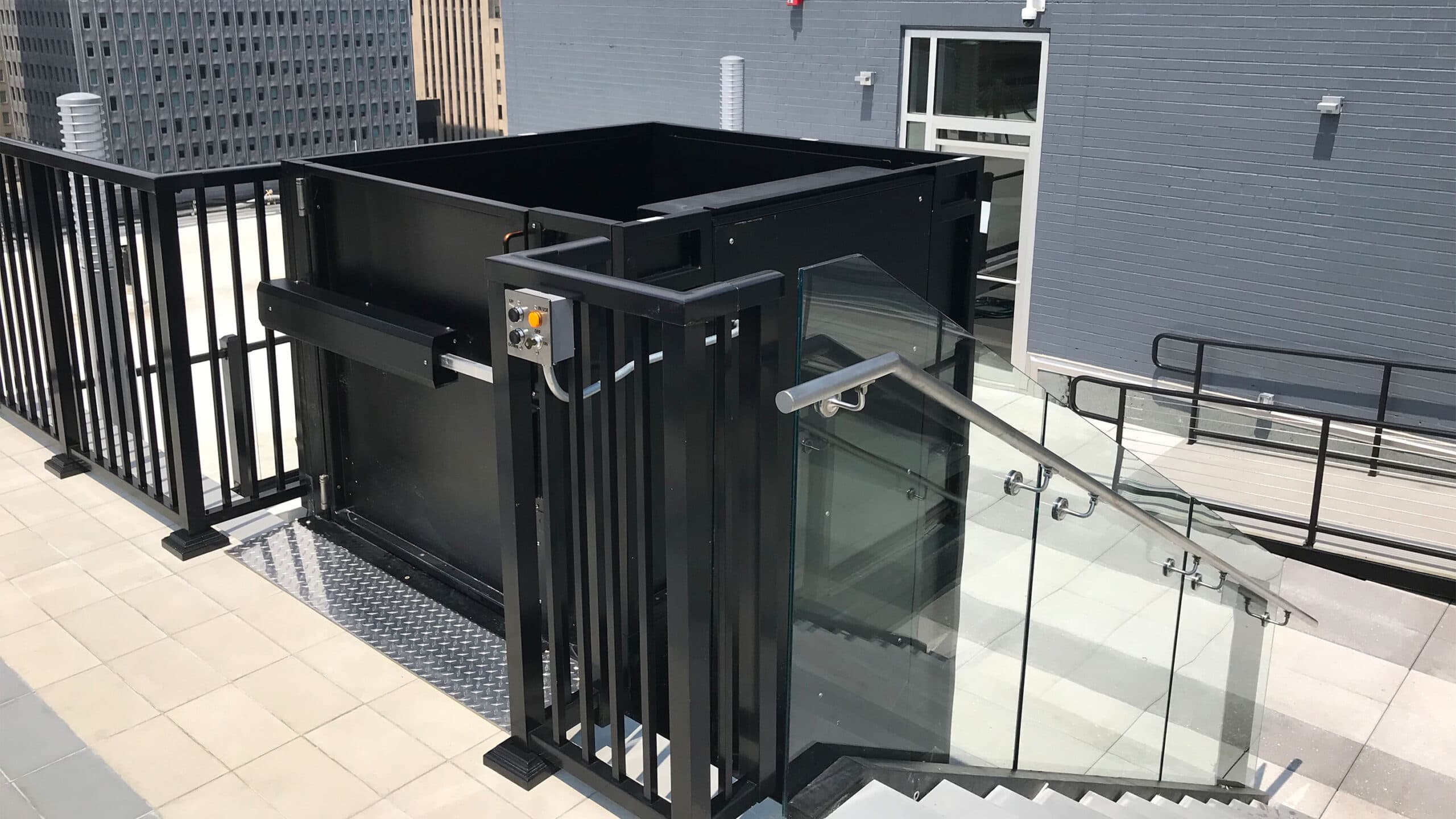 vertical platform lift installed in a public building accessibility application